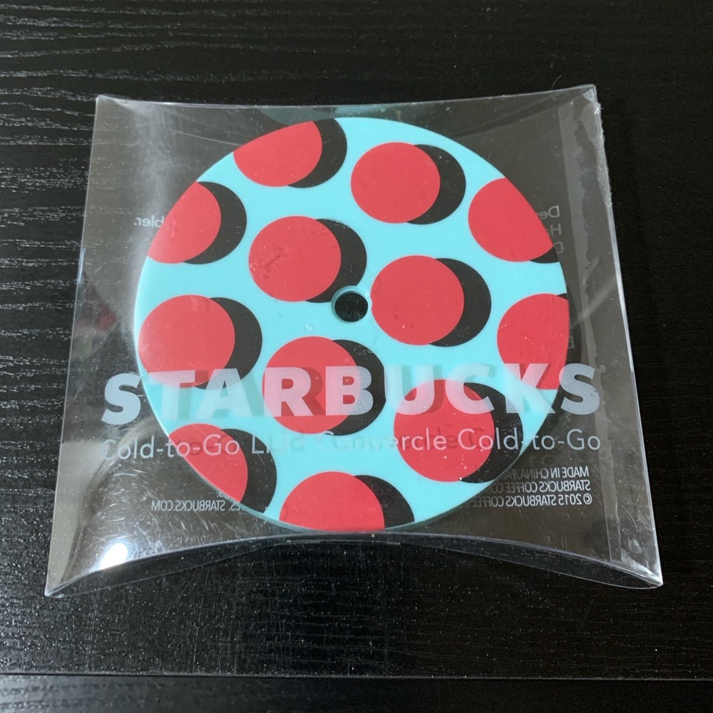 Starbucks Teal Cold-To-Go Lid Pink/Black Circles NEW cover seal 4" radius